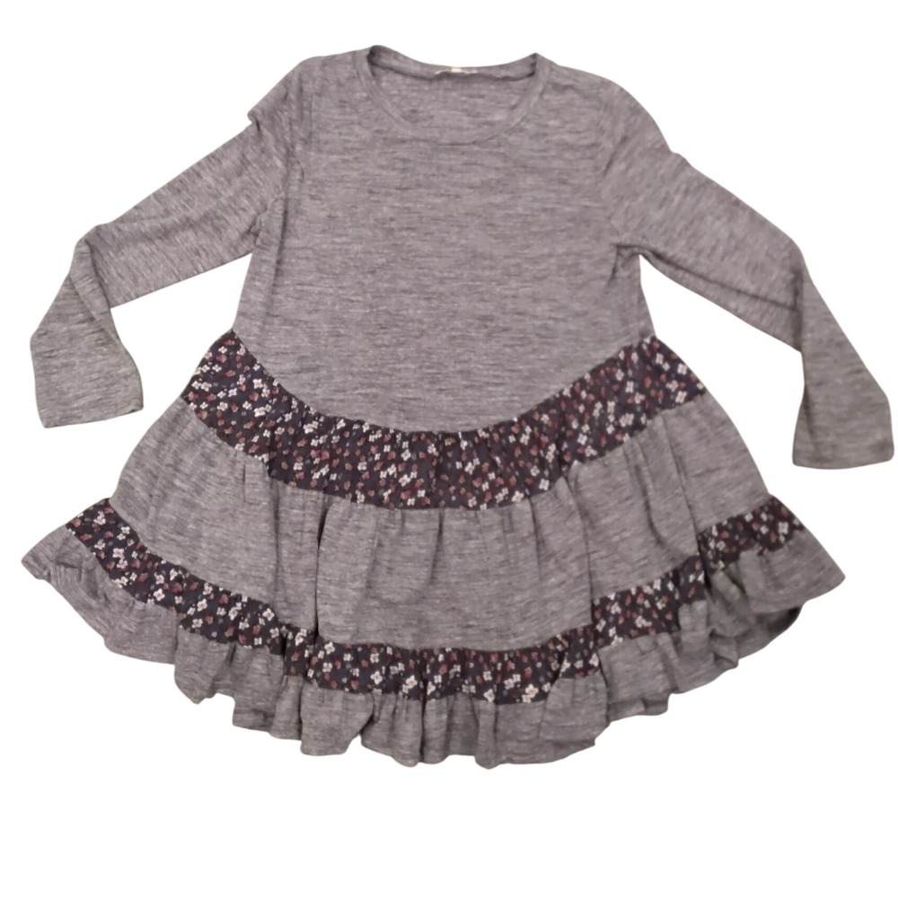 Easel Gray and Floral Long Sleeve Dress
